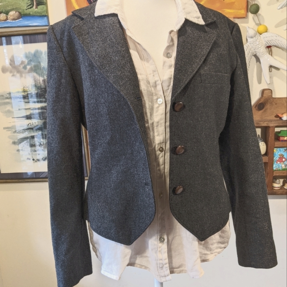 Miss Pendleton Dark Gray Wool Cropped Blazer Sz 10 - image 1